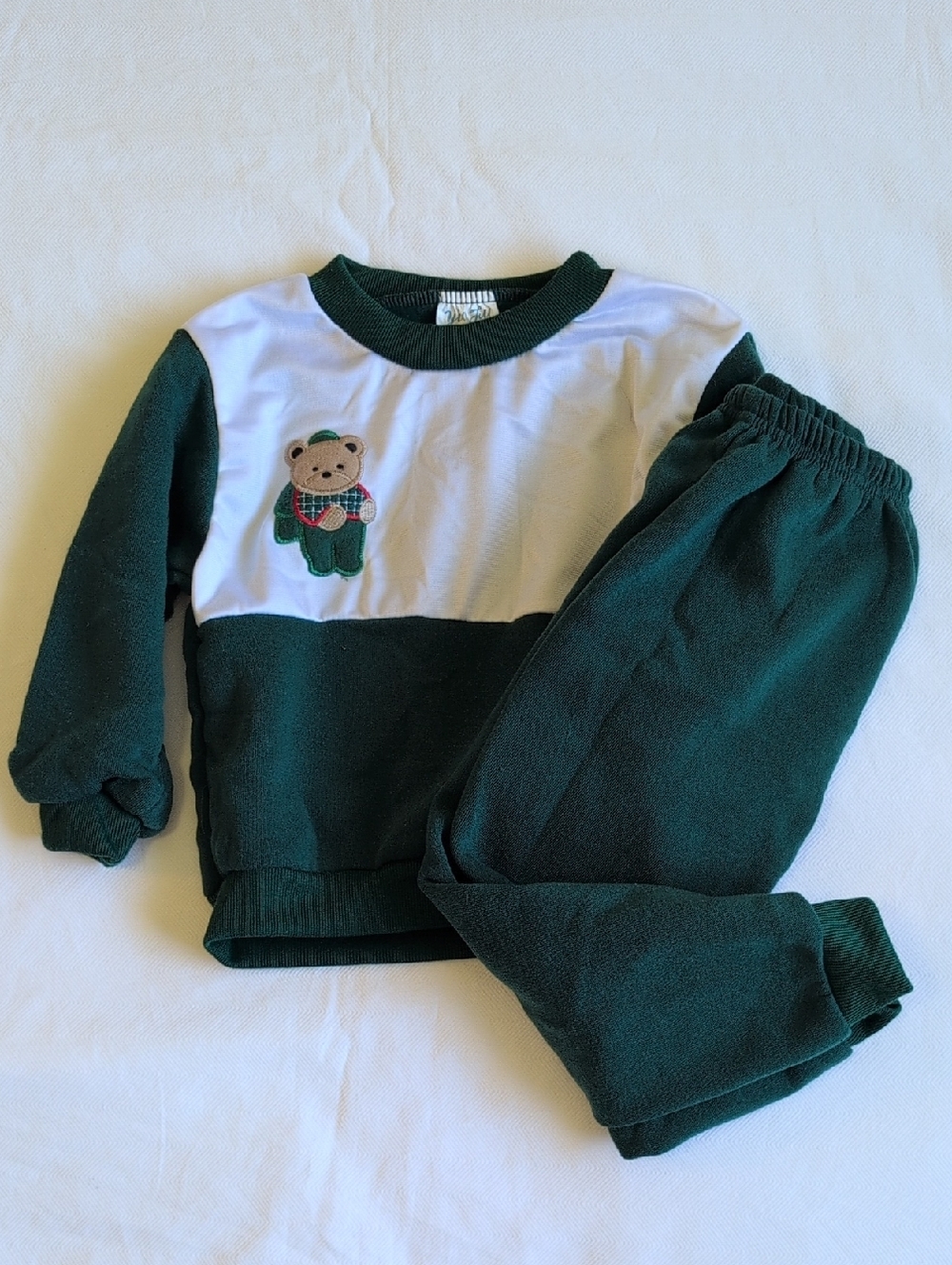 vintage yio liu teddy bear matching set sweatshirt & joggers green 3T boys